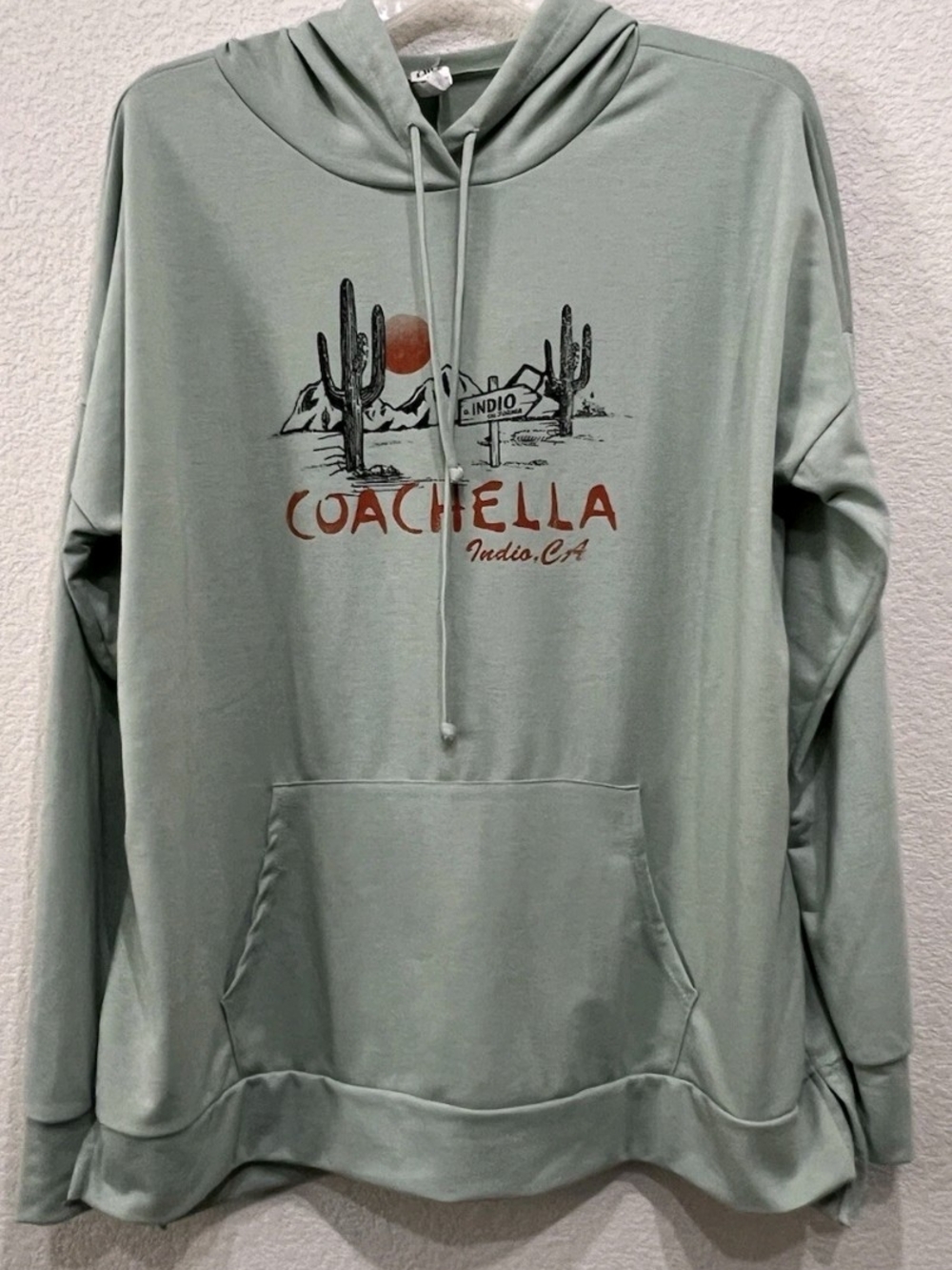 Coachella Sage Green Desert Theme Lightweight Oversized Hoodie Top Sz Small
